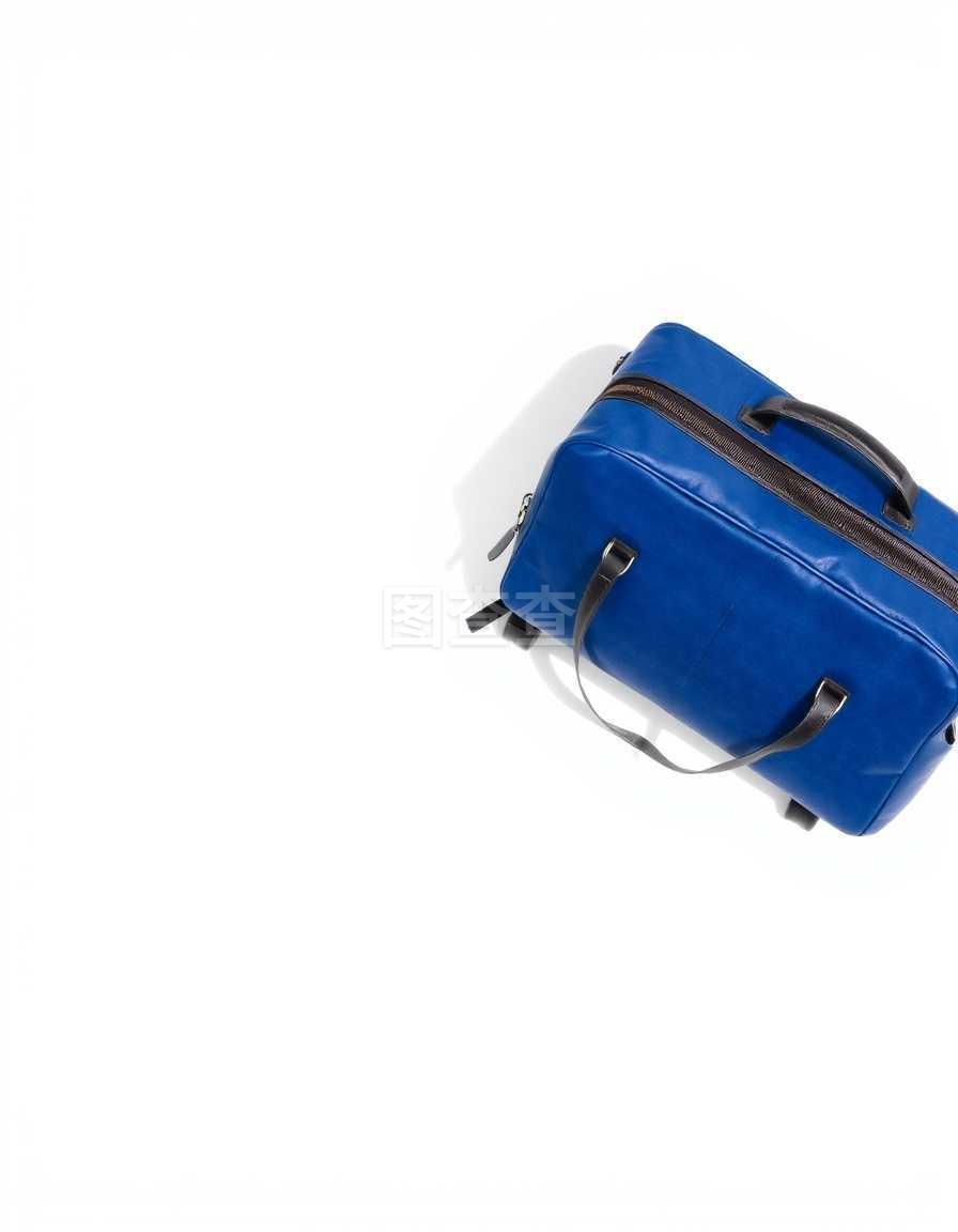 白色背景的藍色旅行包